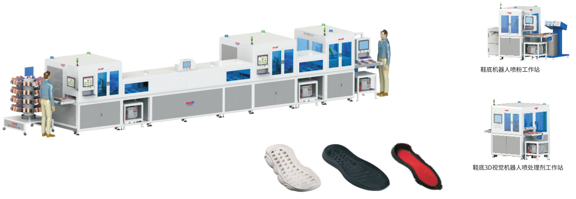 大底3D视觉机器人喷胶(喷粉)生产线